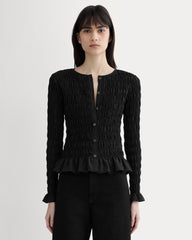 womens-smocked-cardigan-black | primary