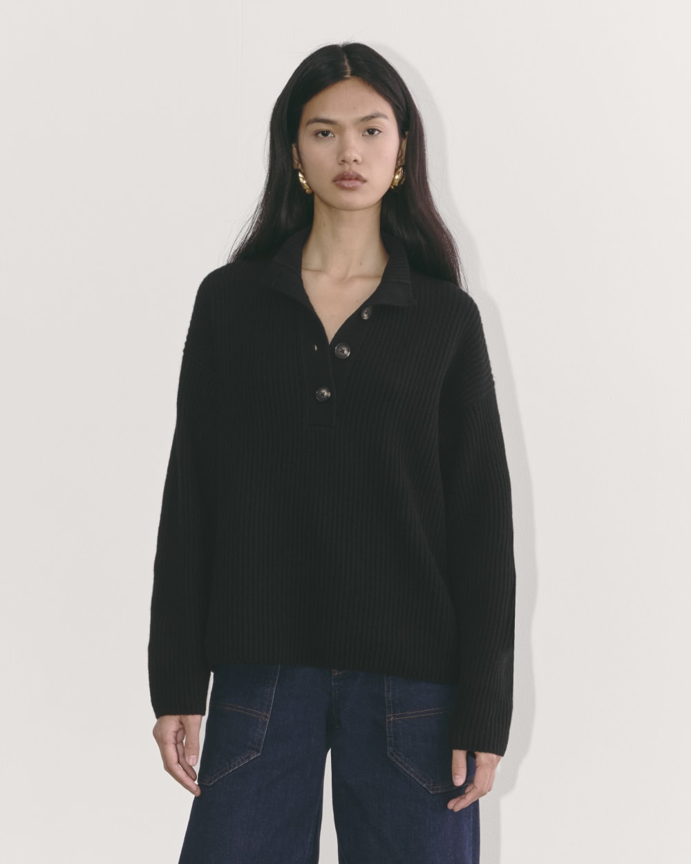 womens-wool-cashmere-cocoon-henley-sweater-black | primary