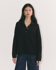 womens-wool-cashmere-cocoon-henley-sweater-black | primary