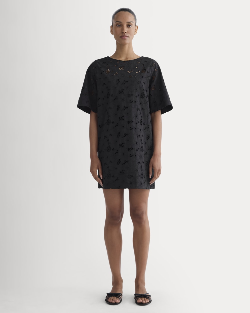 womens-eyelet-mini-shift-dress-black | primary