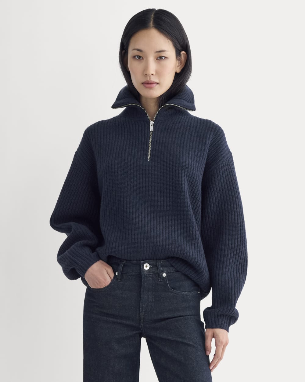 womens-half-zip-sweater-in-luxe-merino-navy | primary