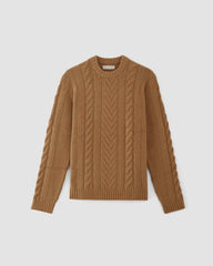 mens-felted-merino-cable-knit-crew-camel | alt