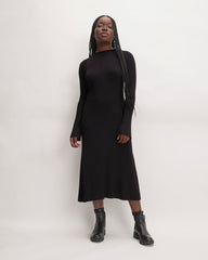 womens-ribbed-mockneck-midi-dress-black | primary
