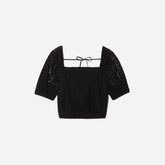 womens-eyelet-puff-sleeve-top-black | alt