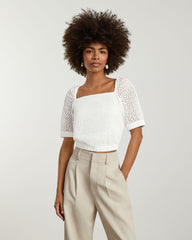 womens-eyelet-puff-sleeve-top-white | primary