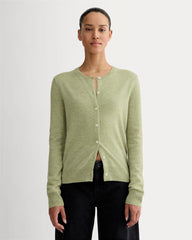 womens-cashmere-classic-crew-cardigan-light-heathered-moss | primary