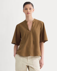 womens-gauze-tie-front-shirt-toffee | primary