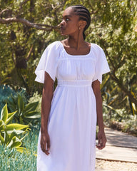 womens-flutter-sleeve-dress-stretch-linen-white | alt