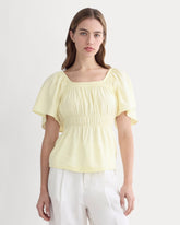 womens-flutter-sleeve-top-stretch-linen-light-yellow | primary
