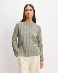 womens-cotton-merino-cable-crew-sage-green | primary
