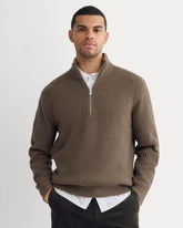 mens-felted-merino-half-zip-sweater-heather-chocolate-martini | primary