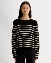 womens-cashmere-boxy-crew-sweater-black-bone-stripe | primary
