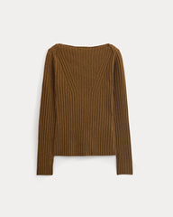 womens-cashmere-ribbed-boat-neck-sweater-heathered-toffee | alt