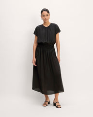 womens-viscose-gathered-midi-dress-black | primary