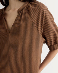 womens-gauze-gathered-top-carob-brown-black