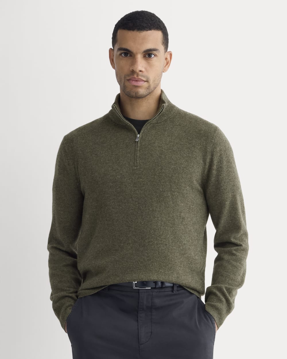 mens-cashmere-quarter-zip-sweater-hthr-army-green | primary