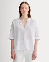 womens-gauze-gathered-top-white | primary