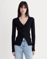 womens-cashmere-ribbed-v-neck-cardigan-black | primary
