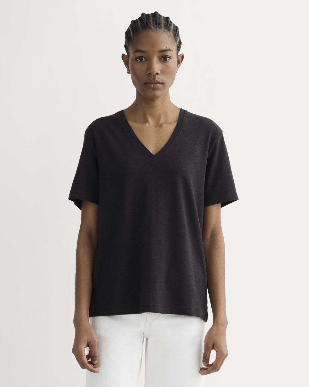 womens-slouchy-v-tee-cotton-linen-black | primary