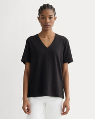 womens-slouchy-v-tee-cotton-linen-black | primary