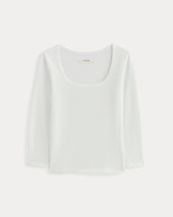 womens-pointelle-scoop-neck-top-white | alt