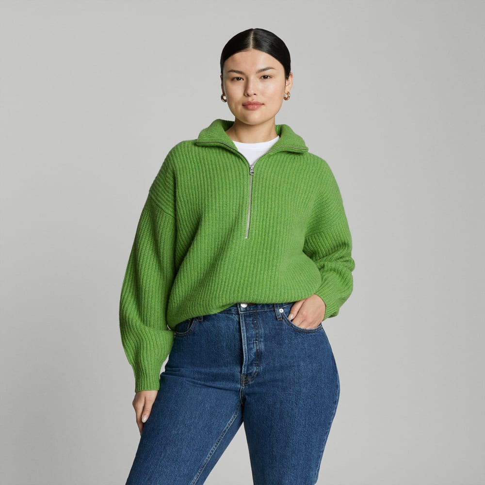 womens-felted-merino-halfzip-sweater-salted-lime | primary