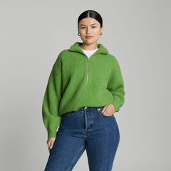womens-felted-merino-halfzip-sweater-salted-lime | primary
