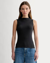 womens-supima-micro-rib-funnel-neck-tank-black | primary