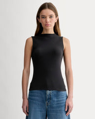 womens-supima-micro-rib-funnel-neck-tank-black | primary
