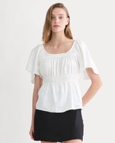 womens-flutter-sleeve-top-stretch-linen-white | primary