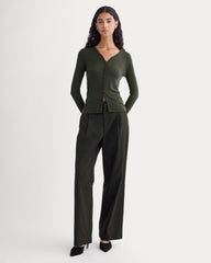 womens-sheer-v-neck-cardigan-butterluxe-dark-green