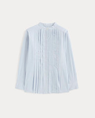 womens-pleated-shirt-in-silky-cotton-forever-blue-optic-white | alt