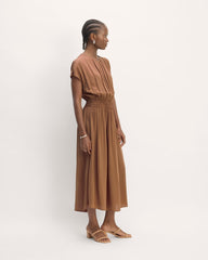 womens-viscose-gathered-midi-dress-carob-brown