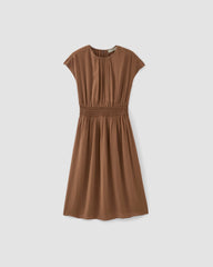 womens-viscose-gathered-midi-dress-carob-brown | alt
