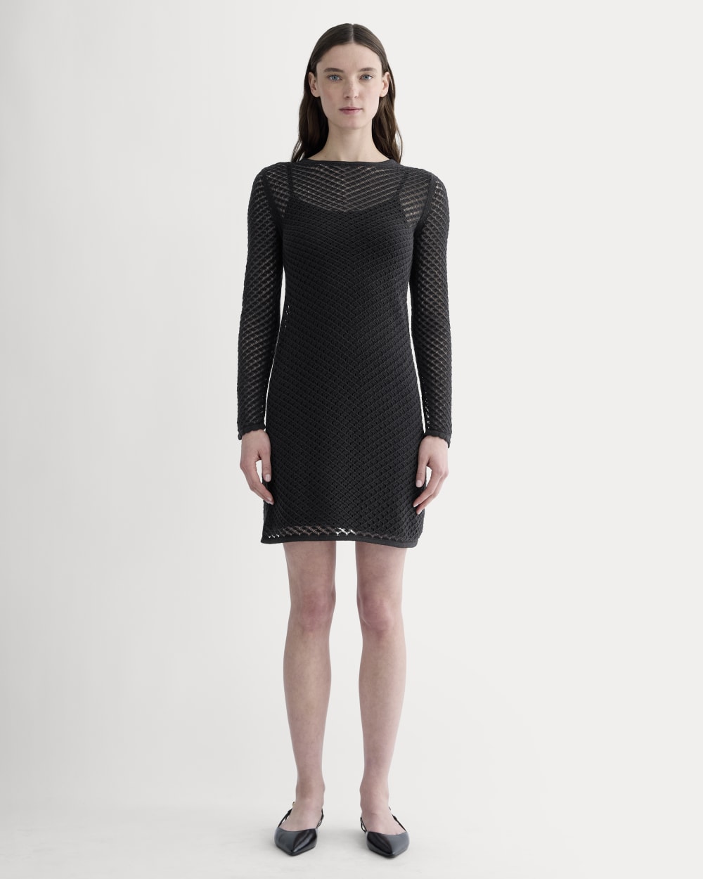 womens-lace-knit-mini-dress-black | primary