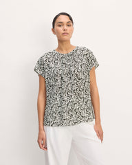 womens-viscose-gathered-neck-top-black-bone-mini-floral | primary