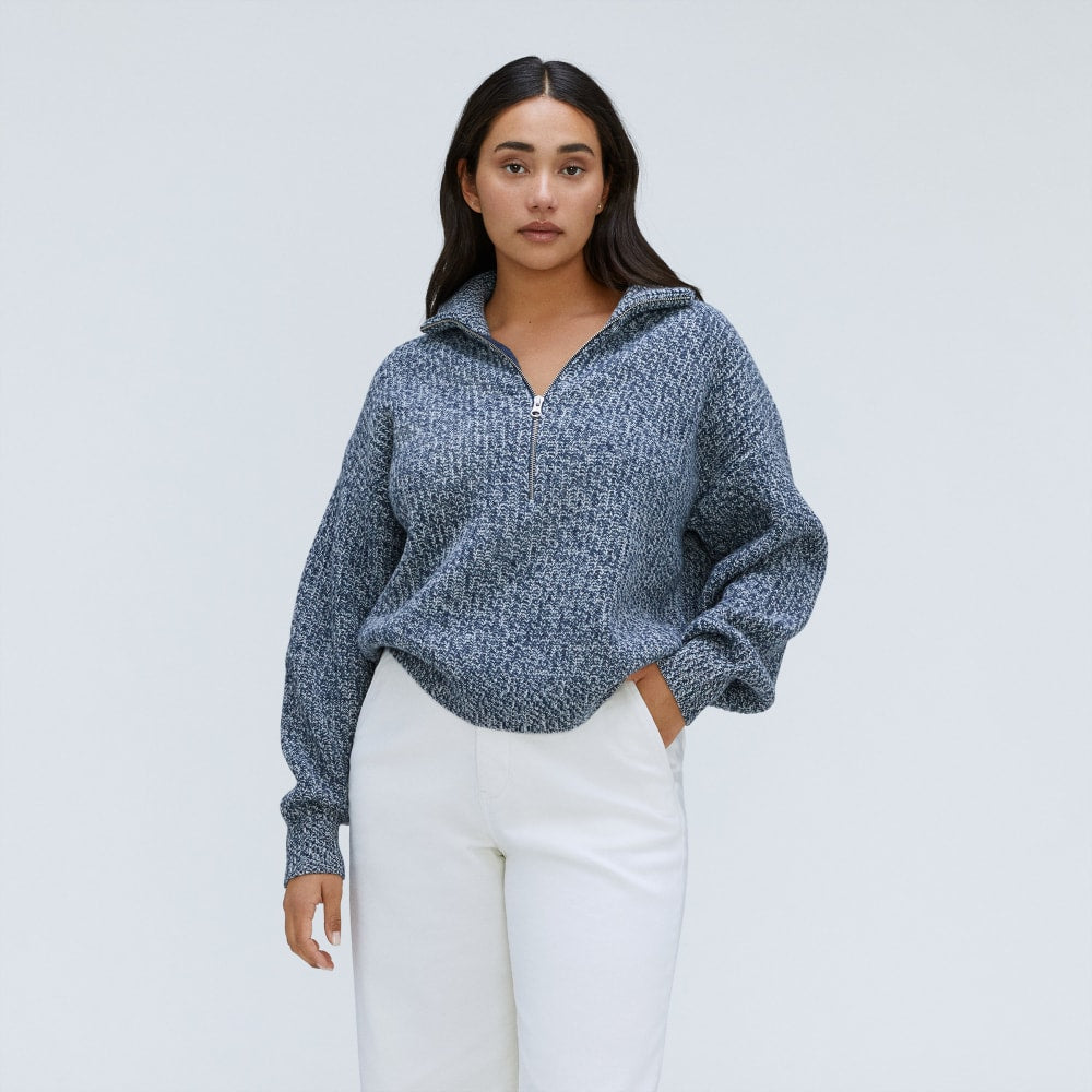 womens-felted-merino-halfzip-sweater-mallard-oat | primary