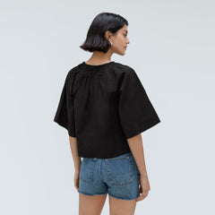 womens-seersucker-gathered-tee-black