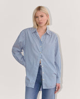 womens-gathered-shirt-silky-cotton-bone-mazarine-blue | primary