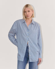 womens-gathered-shirt-silky-cotton-bone-mazarine-blue | primary
