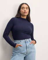womens-supima-funnel-neck-ls-tee-navy | primary