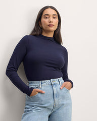 womens-supima-funnel-neck-ls-tee-navy | primary