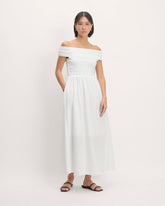 womens-gauze-off-shoulder-dress-white | primary