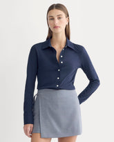 womens-button-up-shirt-essential-cotton-navy | primary