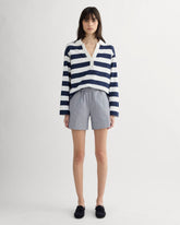 womens-easy-chino-long-short-dark-denim-pinstripe | primary