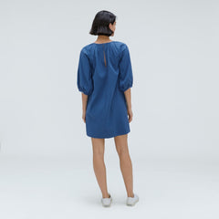 womens-seersucker-puff-sleeve-dress-deep-blue