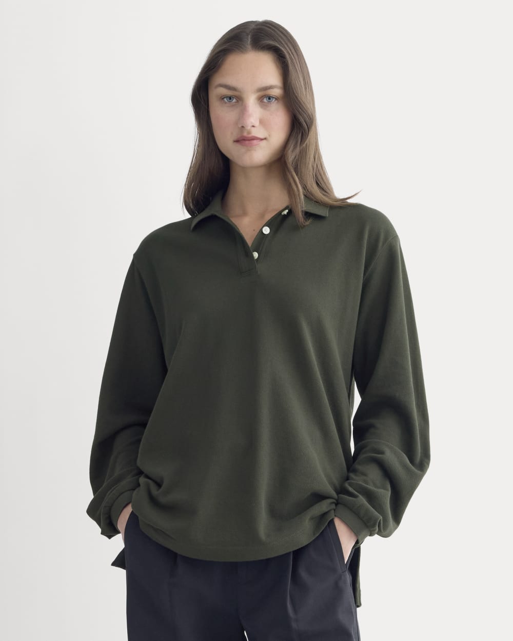 womens-oversized-pique-polo-dark-green | primary
