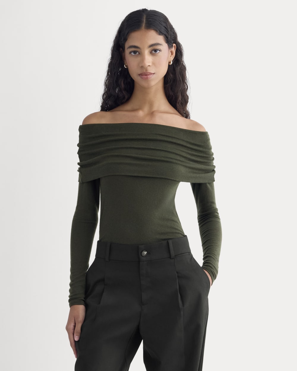 womens-off-shoulder-top-butterluxe-dark-green | primary