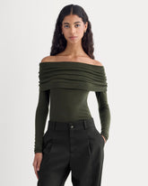 womens-off-shoulder-top-butterluxe-dark-green | primary