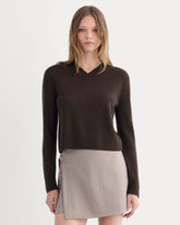 womens-cashmere-cropped-high-v-sweater-dark-chocolate | primary